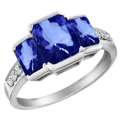6.51 Ct 3-Stone Gold Anniversary Ring Sri Lankan Sapphire Diamonds