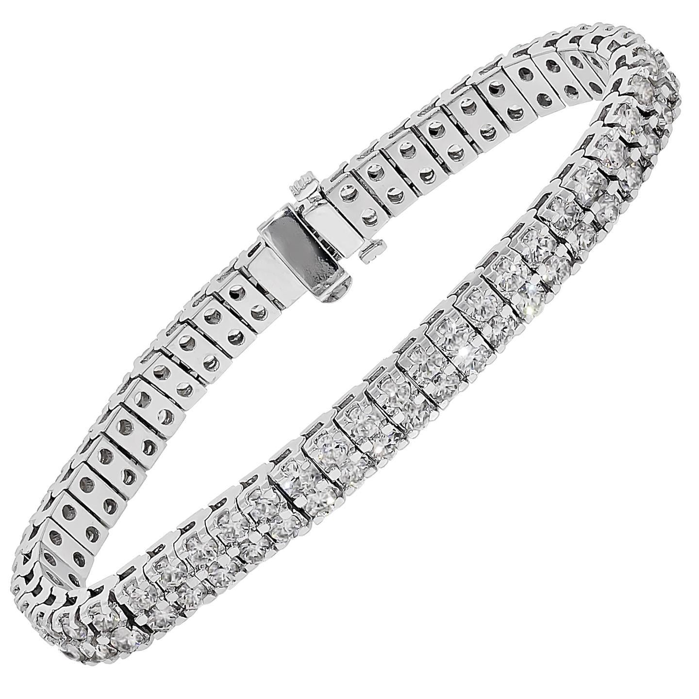 7 Carats Double Row Round Cut Diamonds Bracelet White Gold 14K Tennis Bracelet
