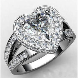 Natural  6.60 Carats Heart Cut With Round Diamond Ring White Gold 14K