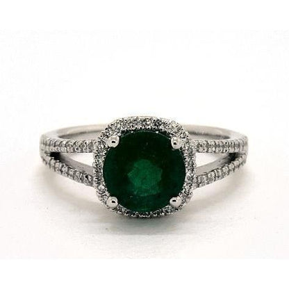 High Quality   Round Cut Green  Emerald Diamond  White Gold   Gemstone Ring