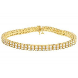 Real  6.70 Carats Double Row Diamonds Tennis Bracelet Yellow Gold 14K