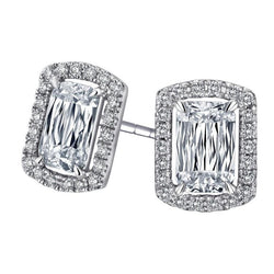 6.70 Carats Cushion & Round Cut Natural Earth Mined Diamonds Lady Stud Earrings