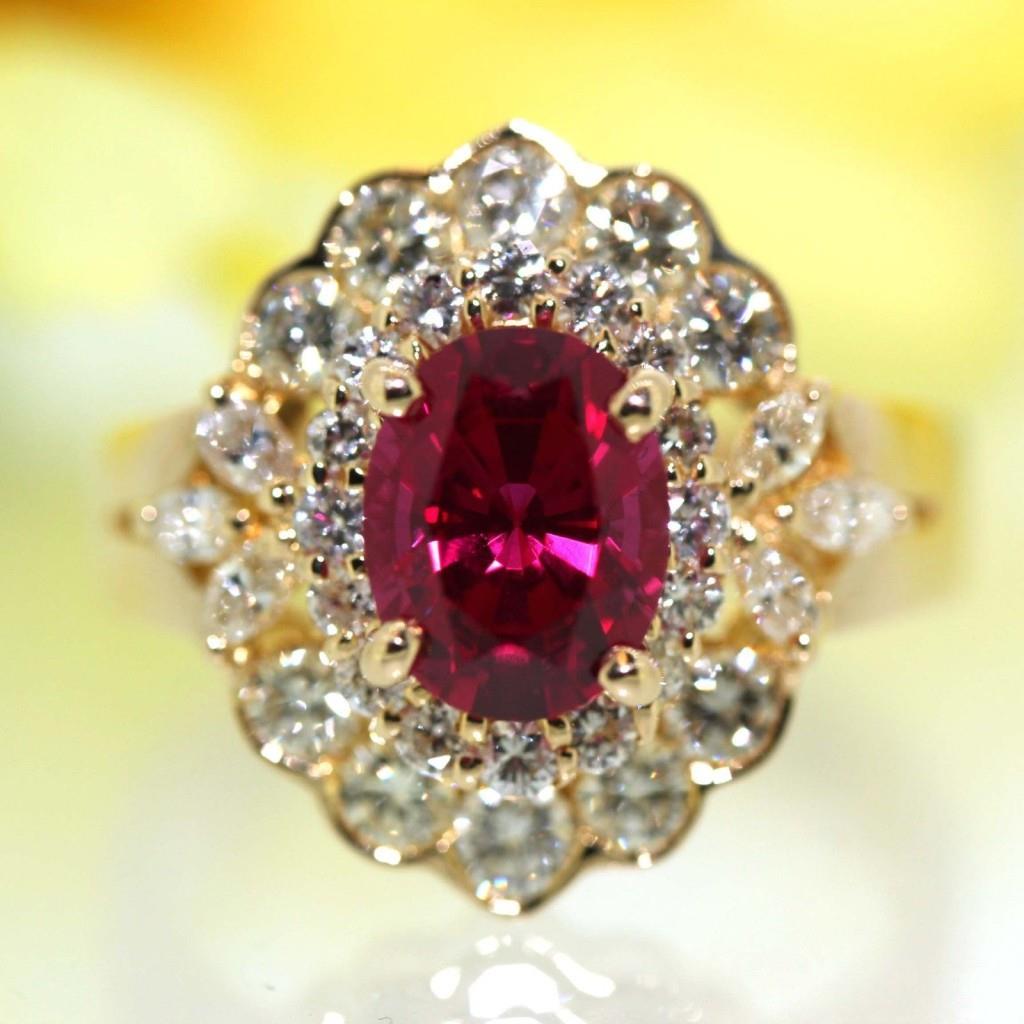 6.75 Carats Red Tourmaline And White Diamonds Ring White Gold 14K Gemstone Ring