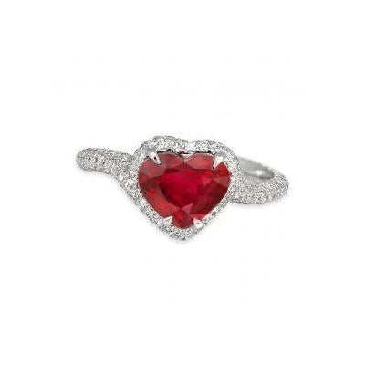   Lady’s  Red Ruby Heart Shape With Diamond Ring Gold  Gemstone Ring