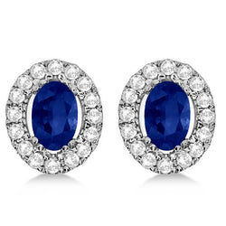 6.80 Carats Blue Sapphire And Diamond Stud Earring Halo