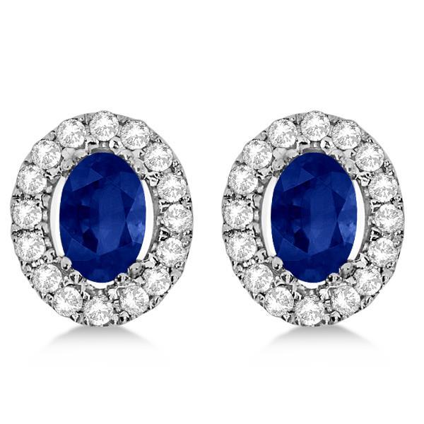 6.80 Carats Blue Sapphire And Diamond Stud Earring Halo Set Gemstone Earring