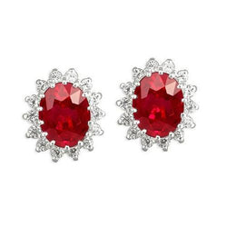 6.80 Carats Red Ruby With Diamonds Studs Halo Earrings Gold White 14K