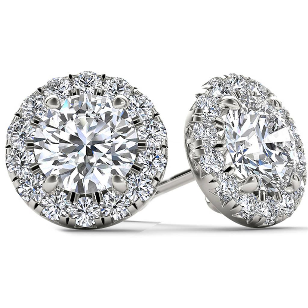 Ladies Halo Round Cut Diamonds Stud Earrings Halo Stud Earrings