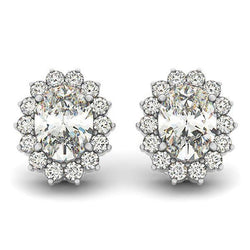 4.30 Ct Oval And Round Cut Diamonds Women Stud Halo Earrings