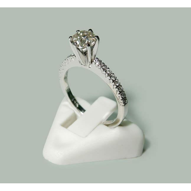  Lady’s White Gold Round Anniversary Solitaire Ring with Accents 