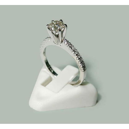  Lady’s White Gold Round Anniversary Solitaire Ring with Accents 