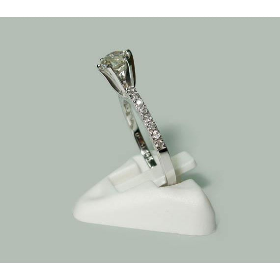  Lady’s White Gold Round Anniversary Solitaire Ring Accents Diamond