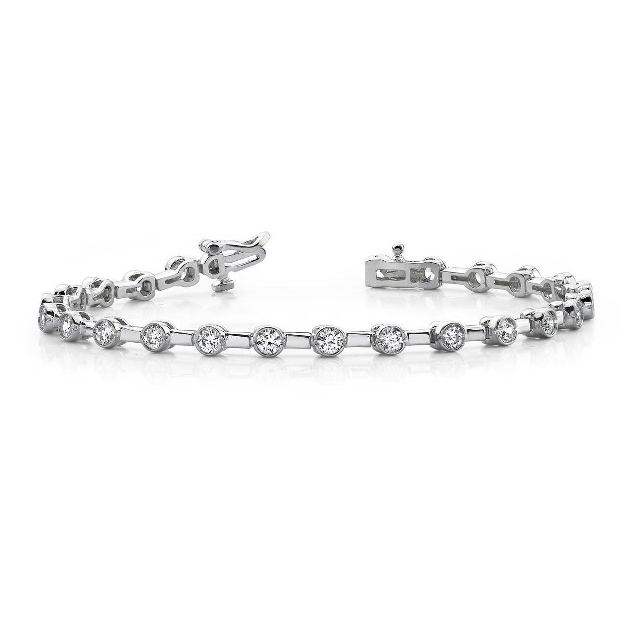 3.60 Carat Stylish Half Bezel Set Diamond Tennis Bracelet Gold 14K Tennis Bracelet