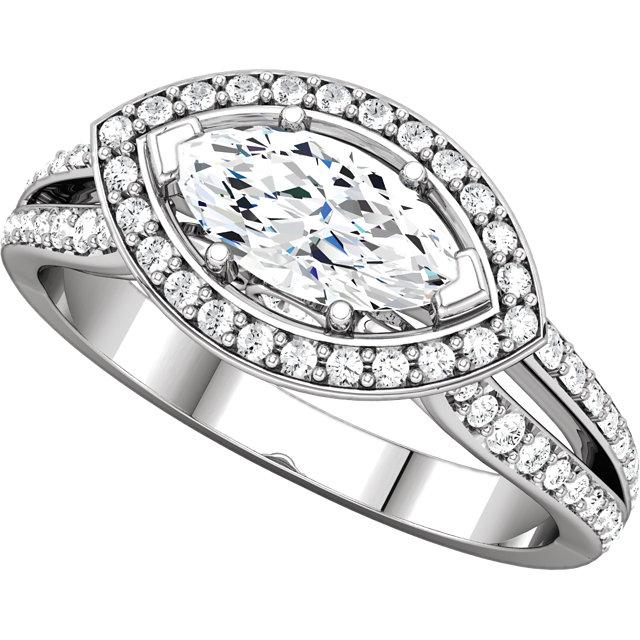 14K White Gold Marquise Halo Styled Engagement Ring Halo Ring