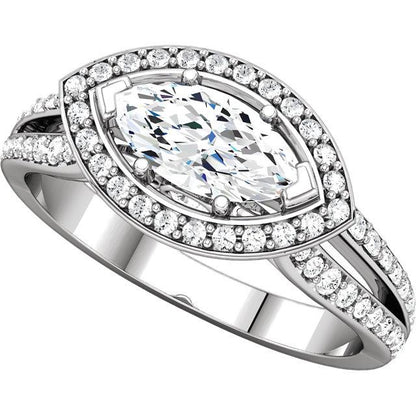 14K White Gold Marquise Halo Styled Engagement Ring Halo Ring