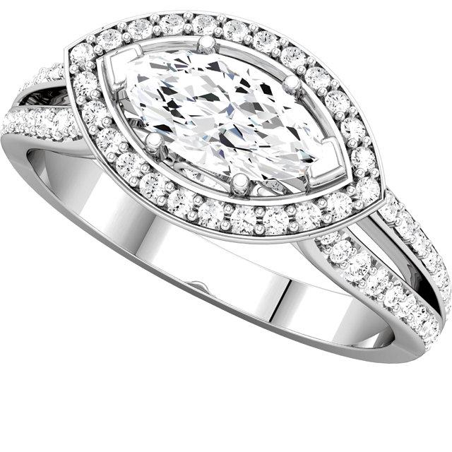 14K White Gold Marquise Halo Styled Engagement Ring Halo Ring