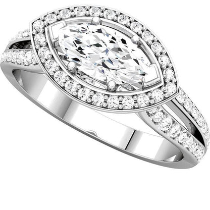 14K White Gold Marquise Halo Styled Engagement Ring Halo Ring
