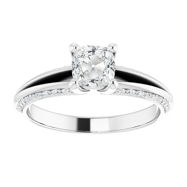 FAncy Cushion Old Miner Diamond Ring With Accents