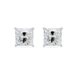 6 Carats Cushion Old Miner Natural Earth Mined Diamond Studs Prong Set White Gold 14K