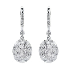 6 Carats Natural Earth Mined Diamond Dangle Earrings Oval Shape Old Cut White Gold
