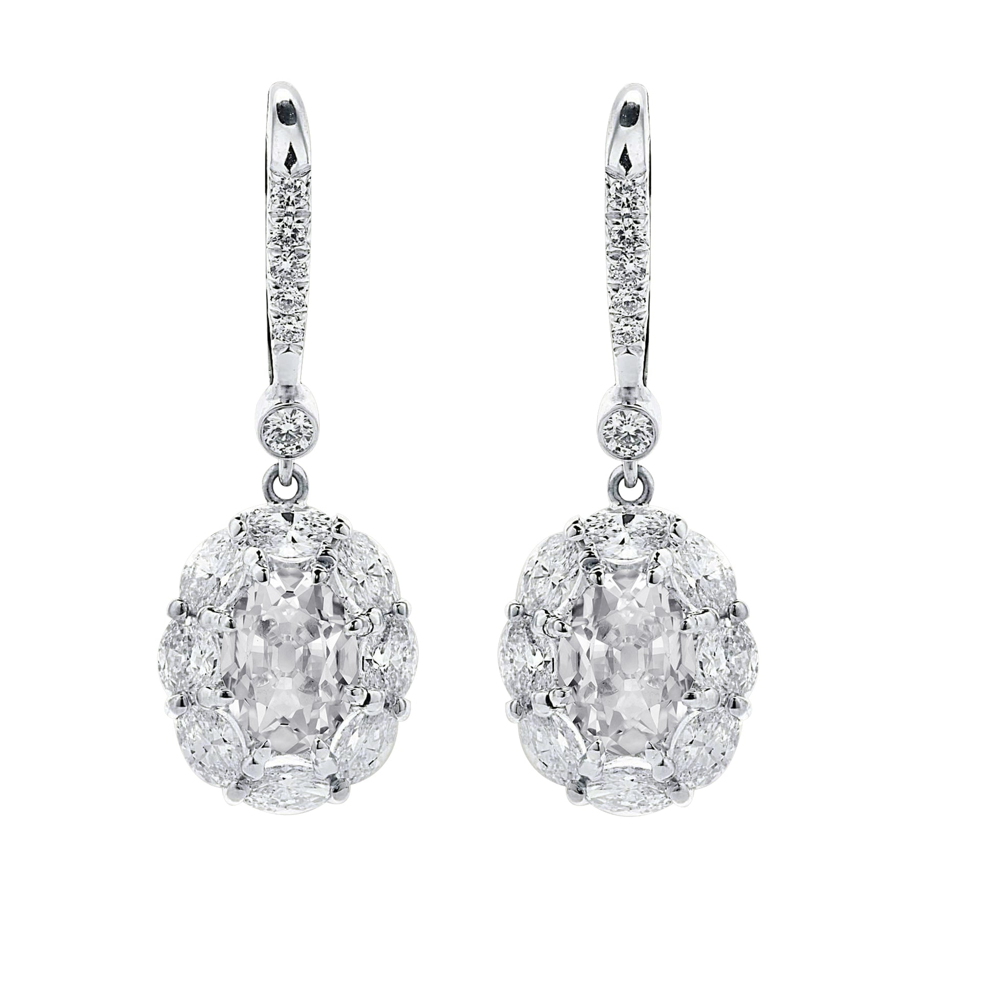 Diamond Dangle Earrings Oval Shape Old Cut
