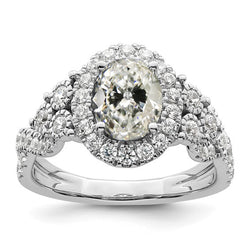 6 Carats Halo Engagement Ring Round & Oval Old Cut Diamonds Gold