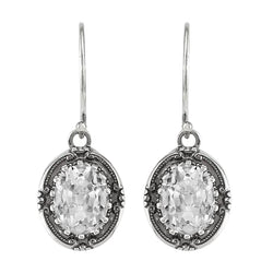 6 Carats Oval Cut Old Miner White Gold Diamond Drop Earrings