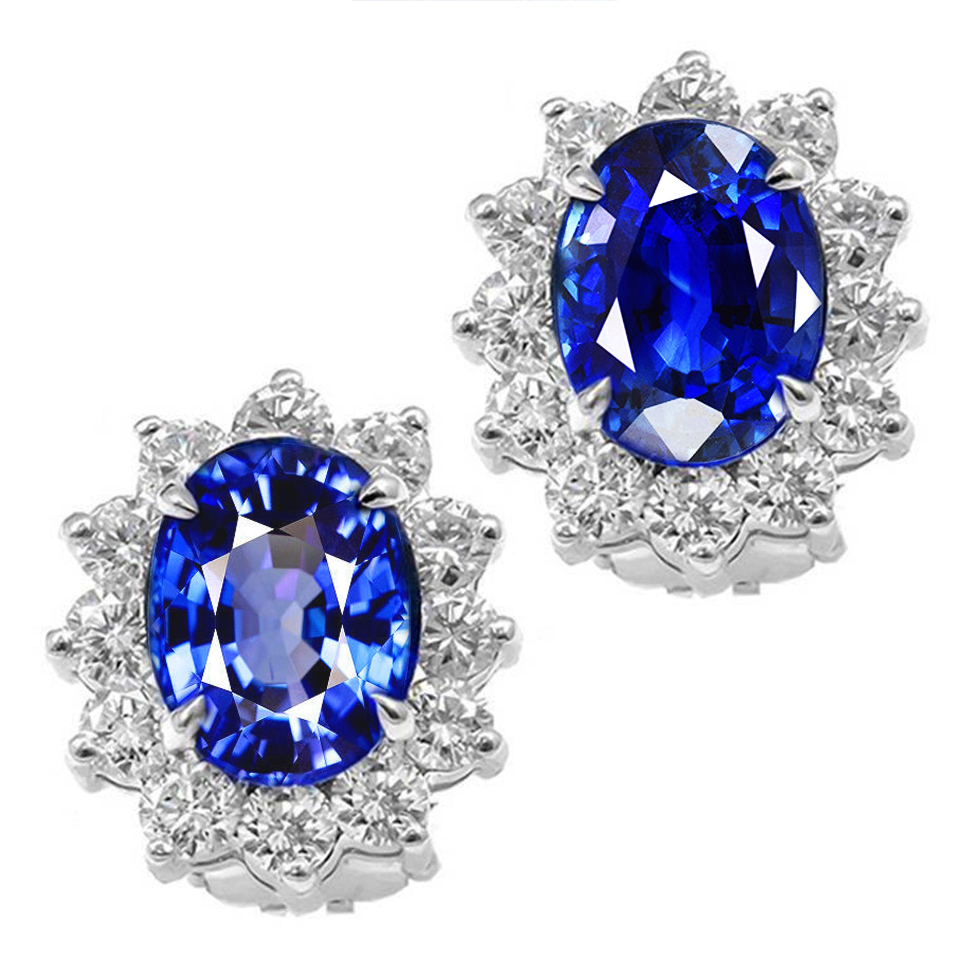  Gorgeous fancy  Blue Oval Sapphire Round Diamond Cluster Earring
