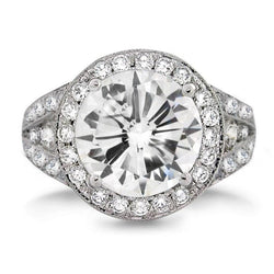 Natural 6 Carats Round Diamond With Accents Halo Wedding Ring White Gold 14K