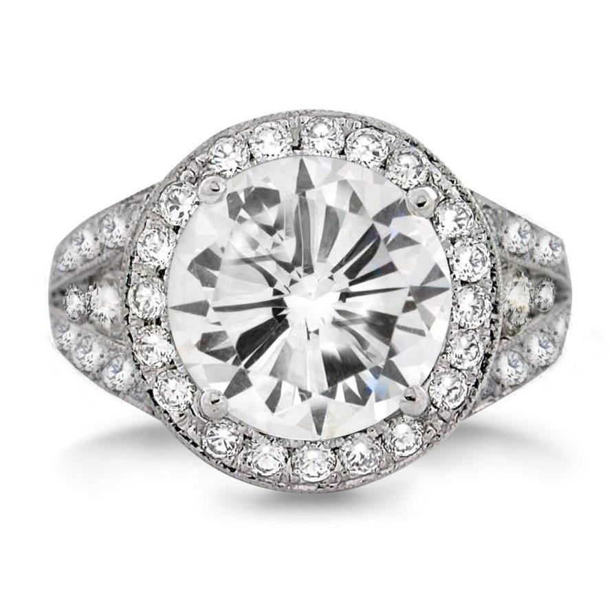 6 Carats Round Lab Grown Diamond With Accents Halo Wedding Ring White Gold 14K Halo Ring