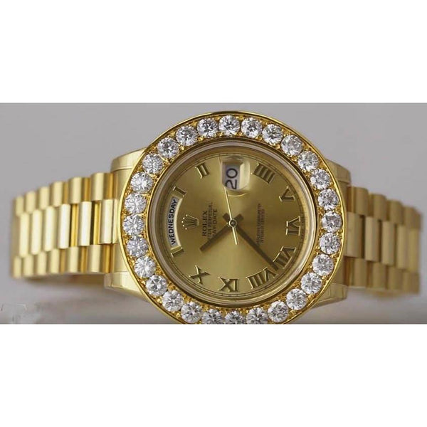 7 Carat Diamond Bezel Rolex Day Date Ii Mens Watch Presidental Yellow Watch Bezel