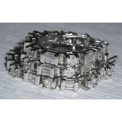 Real  11.40 Ct. Diamond Tennis Bracelet WG Baguettes & Round Diamonds