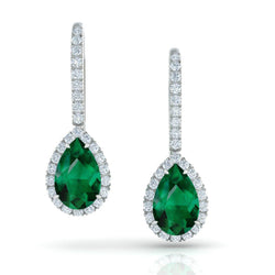 7 Carats Pear Green Emerald Diamond Lady Dangle Gold Earring