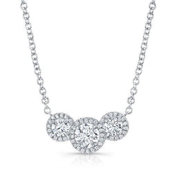 7 Carats Round 3 Stone Lab Grown Diamond Ladies Necklace Pendant White Gold 14K