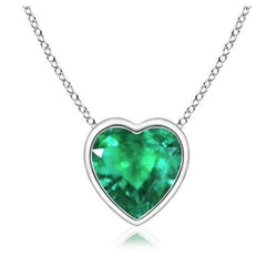 7 Ct Big Heart Shape Green Emerald Pendant Necklace