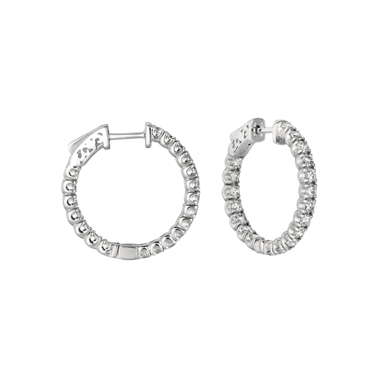 7 Pointer Diamond Hoop Earrings 2.75 Carats 14K White Hoop Earrings