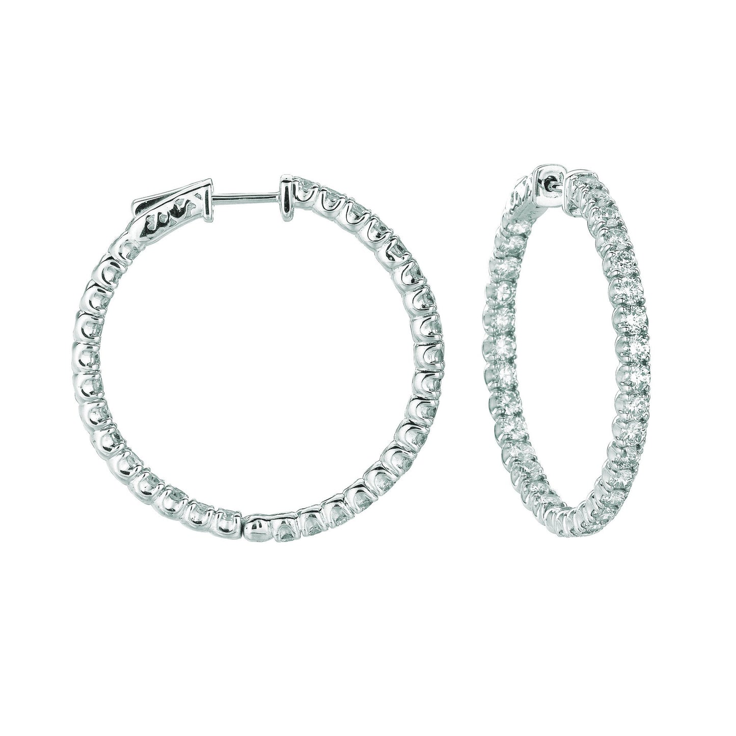 7 Pointer Hoop Earrings/Patented Snap Lock 4.5 Carats 14K White Hoop Earrings