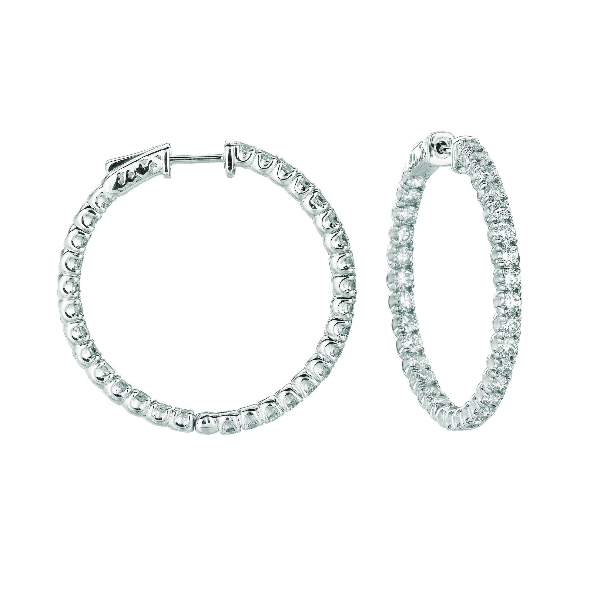 7 Pointer Hoop Earrings/Patented Snap Lock 4.5 Carats 14K White Hoop Earrings