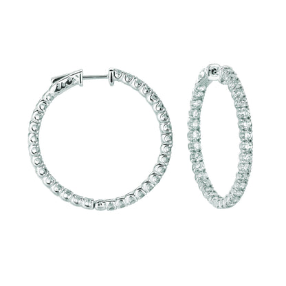 7 Pointer Hoop Earrings/Patented Snap Lock 4.5 Carats 14K White Hoop Earrings