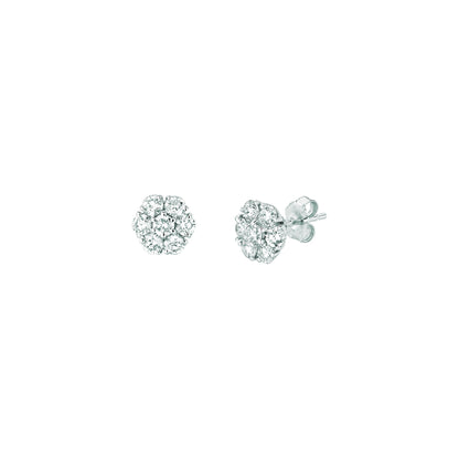 Fancy Style 7 Pointer Stud Diamond Earrings  White Gold 