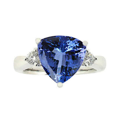  New High Quality Tanzanite & Diamond Three Stone Ring White Gold