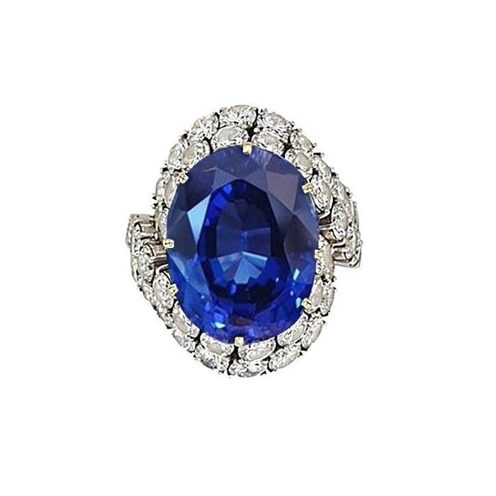 7 Ct Oval Sri Lanka Blue Sapphire And Natural Earth Mined Diamonds Ring White Gold 14K