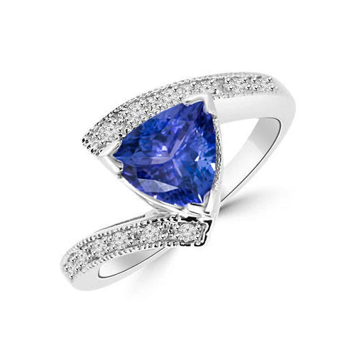    Lady’s Brilliant Engagement Solitaire With Accent Tanzanite With Diamonds Ring 