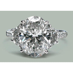 7.30 Carats Oval & Half Moon Natural Real Diamond ( Not Lab Grown ) 3 Stone Engagement Ring