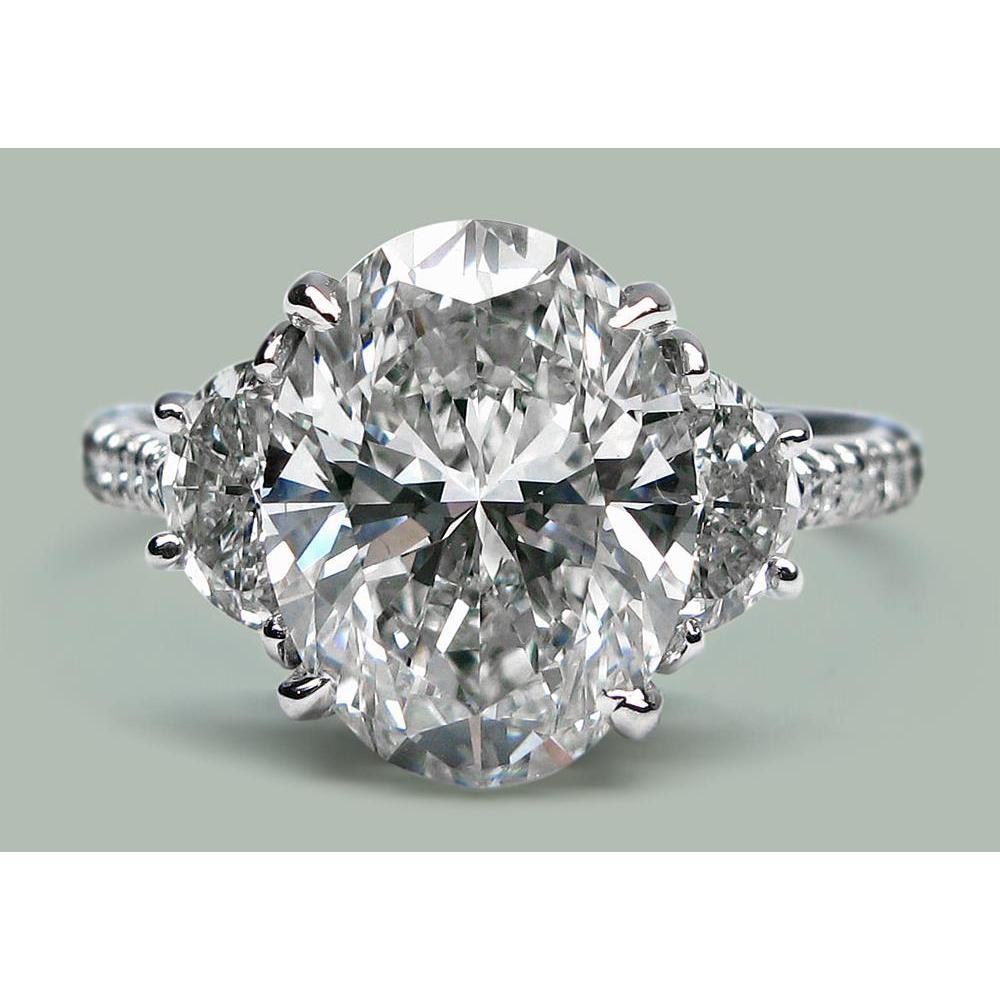 7.30 Carats Oval & Half Moon Lab Grown Diamond 3 Stone Engagement RingRing
