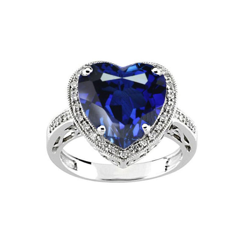 Heart Shaped Sri Lanka Blue Sapphire & Natural Earth Mined Diamond Ring 7.76 Carat WG 14K