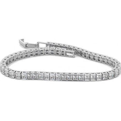 Genuine  10 Carats Princess Cut Diamonds Channel Set Bracelet White Gold