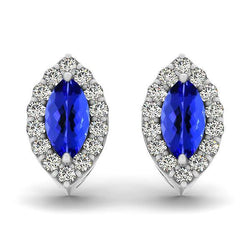 7 Carat Marquise Tanzanite And Natural Earth Mined Diamond Stud Earrings White Gold
