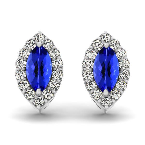 7.00 Ct Marquise Tanzanite And Diamonds Pave Halo Studs Earrings White Gold Gemstone Earring