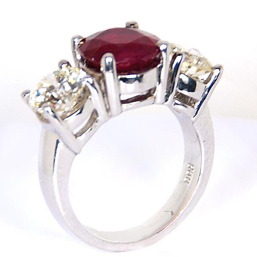 Gemstone Ring 4 Ct Ruby And Round Diamond 3 Stone Ring White Gold Lady Men Jewelry